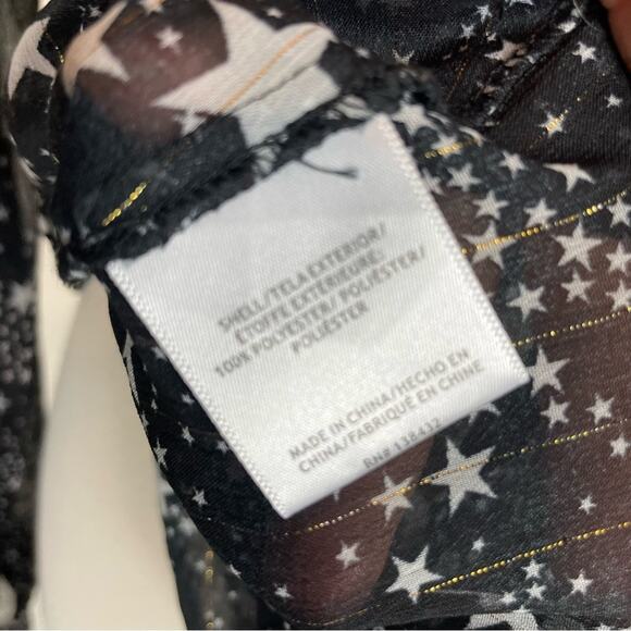 Modcloth Black Sheer Sparkle Star Long Sleeve Top Large - Picture 6 of 7